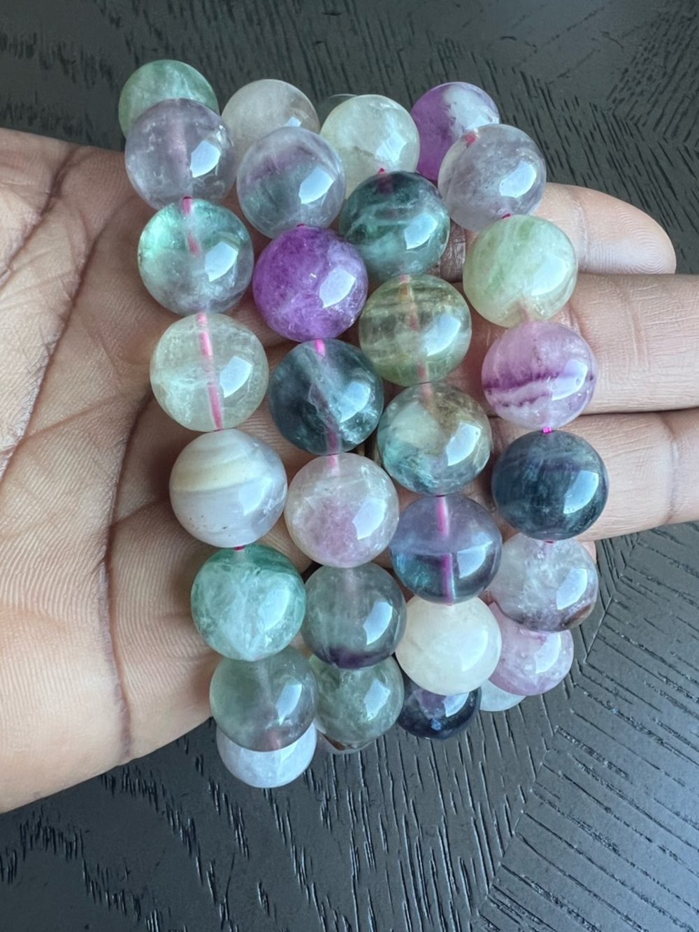 ( ONE ) Colorful Fluorite bracelet 13mm SIZE 6.75’ - Picture 5 of 6
